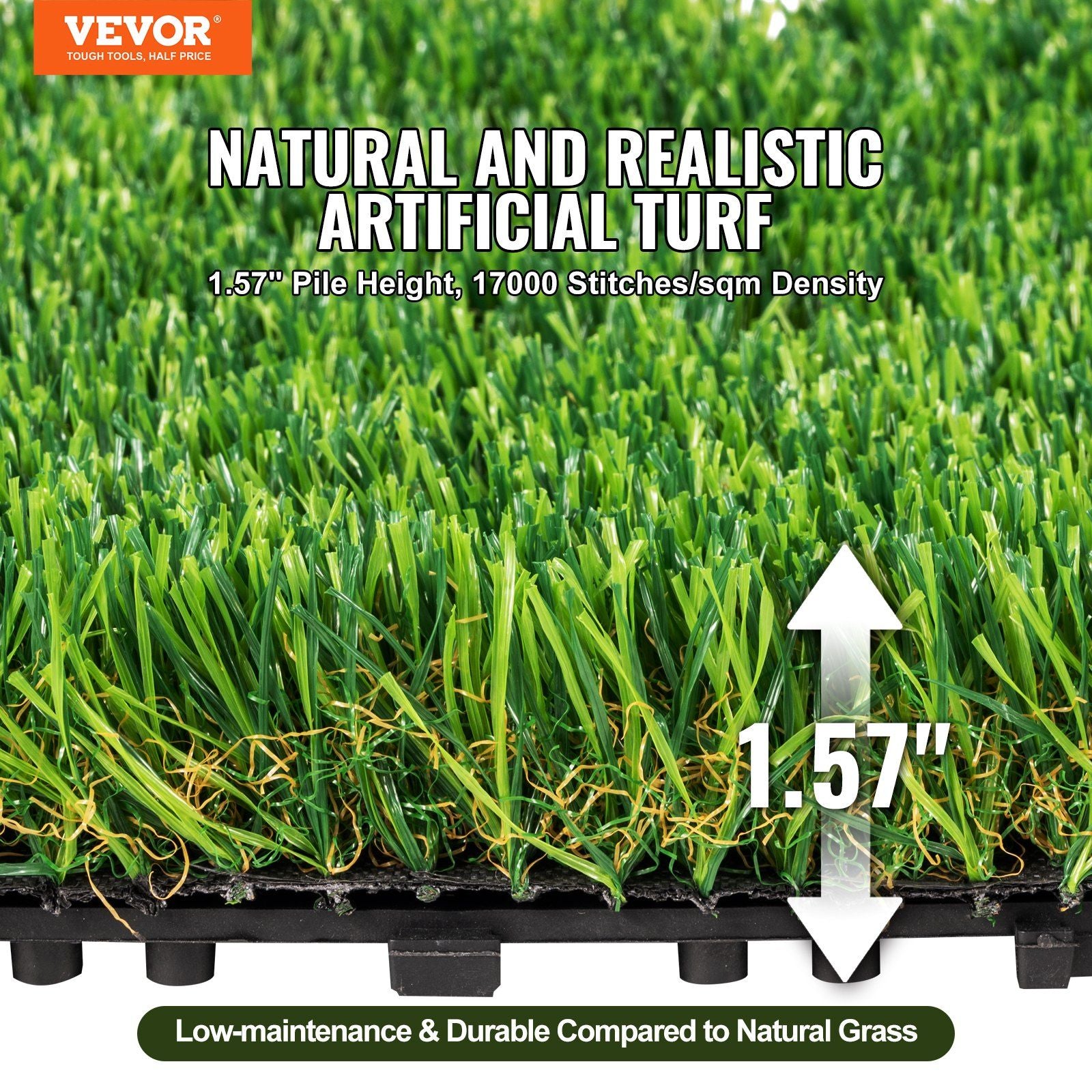 Artifical Grass Tiles Interlocking Turf Deck Set, 18 Pack - 12"x12", Synthetic Fake Grass Self-draining Mat V952-RZCP18PCS12X56GUQV0