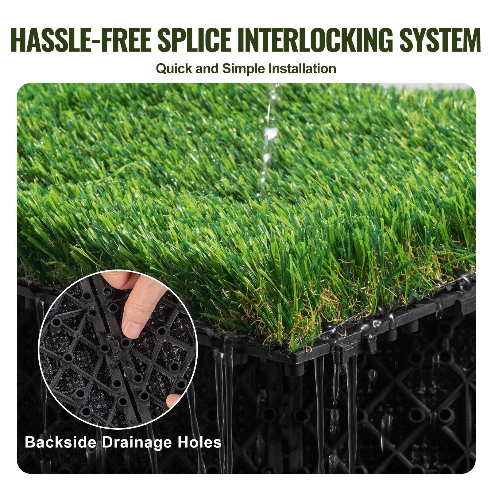 Artifical Grass Tiles Interlocking Turf Deck Set, 18 Pack - 12"x12", Synthetic Fake Grass Self-draining Mat V952-RZCP18PCS12X56GUQV0