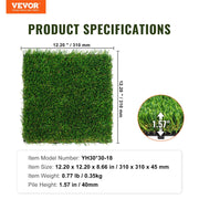 Artifical Grass Tiles Interlocking Turf Deck Set, 18 Pack - 12"x12", Synthetic Fake Grass Self-draining Mat V952-RZCP18PCS12X56GUQV0
