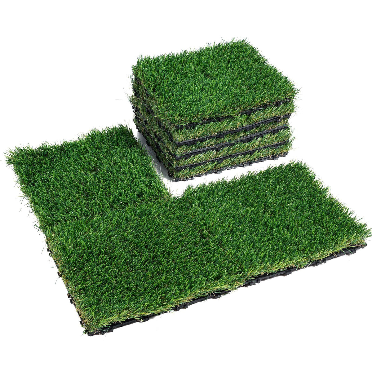 Artifical Grass Tiles Interlocking Turf Deck Set, 18 Pack - 12"x12", Synthetic Fake Grass Self-draining Mat V952-RZCP18PCS12X56GUQV0