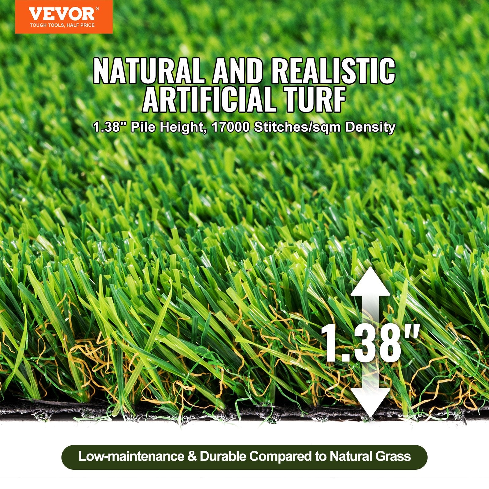 Artifical Grass, 3 x 5 ft Rug Green Turf, 1.38" Fake Door Mat Outdoor Patio Lawn Decoration, Easy to Clean V952-RZCP1J3X5FT1TWKGWV0