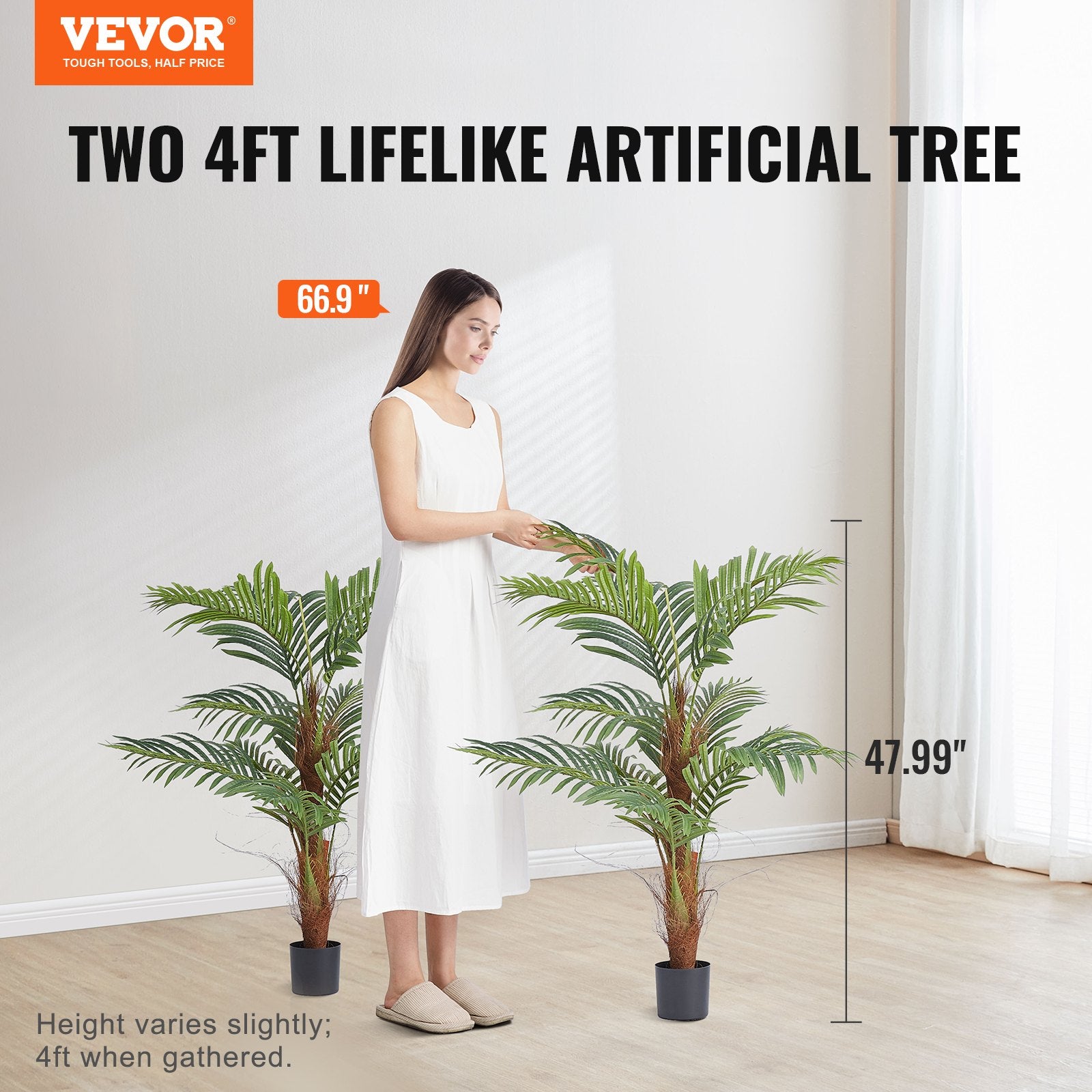 Artificial Palm Tree, 1219mm Tall Faux Plant, Secure PE Material & Anti-Tip Tilt Protection Low-Maintenance V952-RZRDZW4FT2BLDY2FIV0