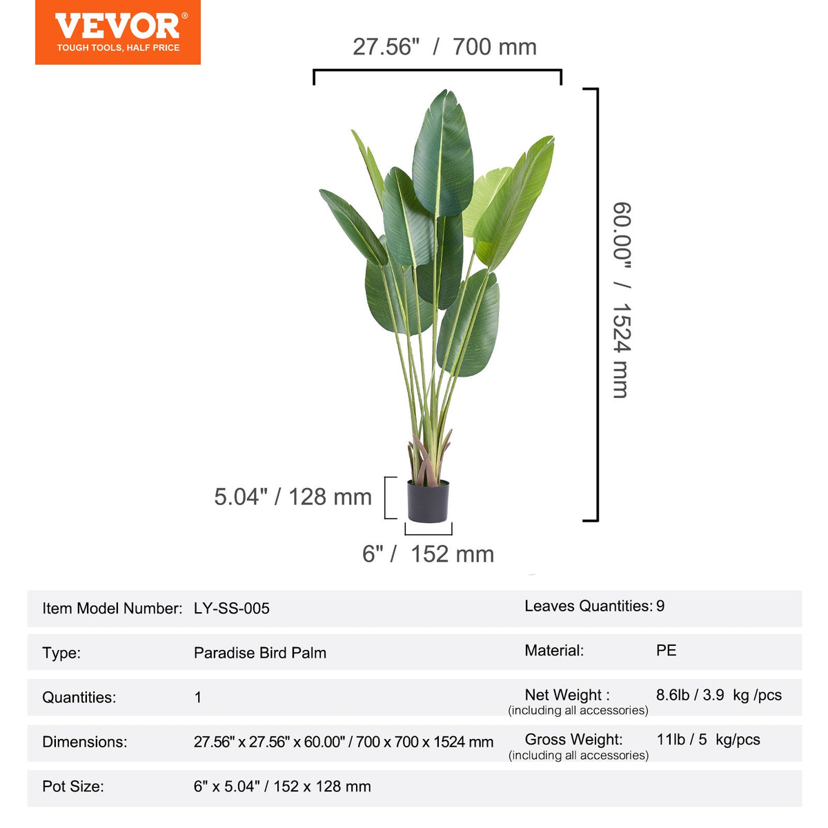 Artificial Birds Of Paradise Tree, 1.5m Tall Faux Plant, PE Material & Anti-Tip Tilt Protection V952-RZRDZW5FT1TT14RVAV0