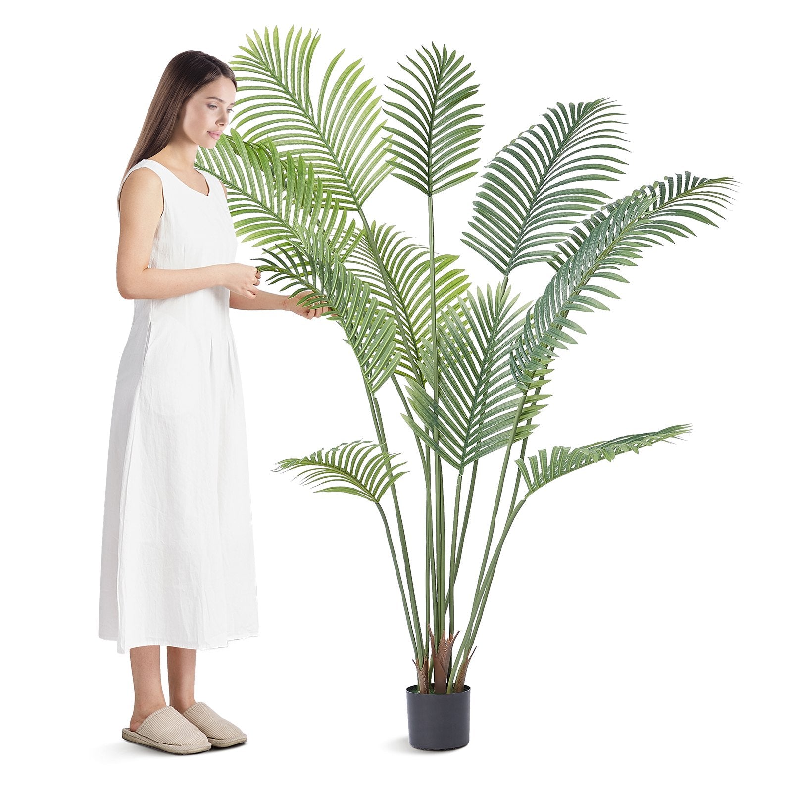 Artificial Palm Tree, 1.8mTall Faux Plant, Secure PE Material & Anti-Tip Tilt Protection Low-Maintenance V952-RZRDZW6FT1BLLKB97V0