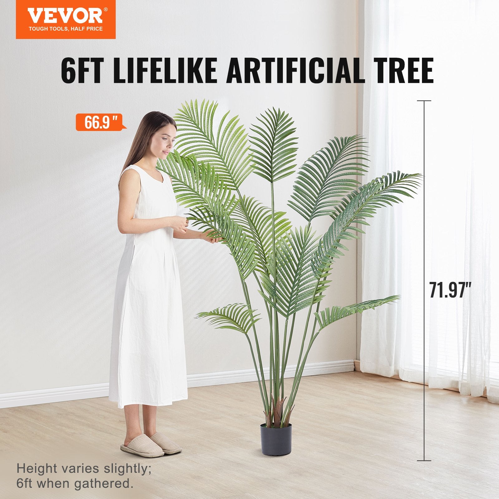 Artificial Palm Tree, 1.8mTall Faux Plant, Secure PE Material & Anti-Tip Tilt Protection Low-Maintenance V952-RZRDZW6FT1BLLKB97V0