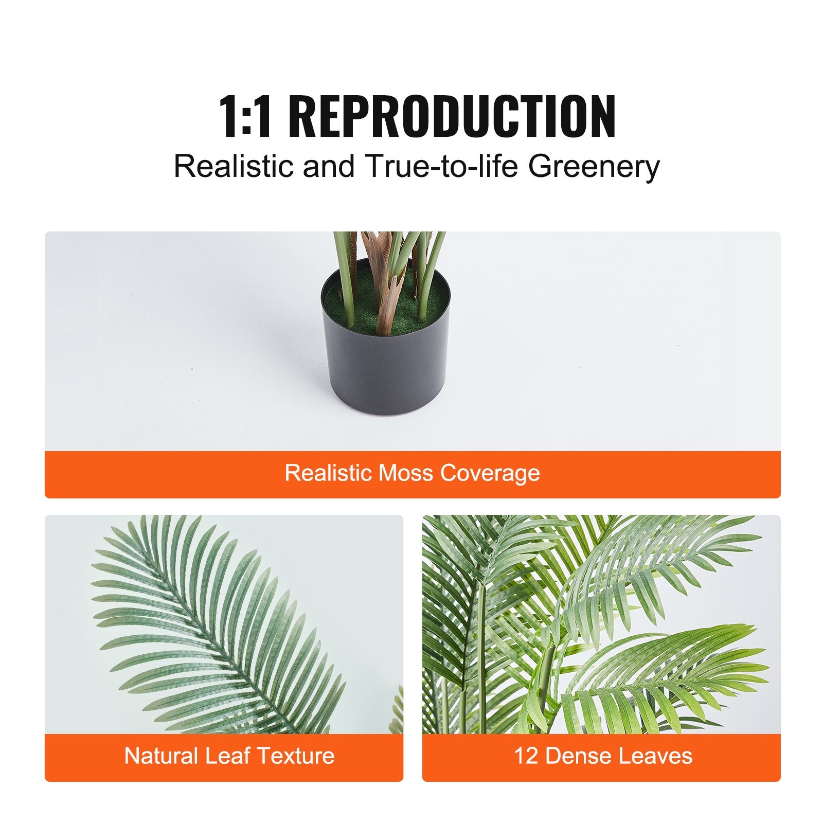 Artificial Palm Tree, 1.8mTall Faux Plant, Secure PE Material & Anti-Tip Tilt Protection Low-Maintenance V952-RZRDZW6FT1BLLKB97V0