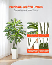 Artificial Dracaena Tree 1524 mm, Fake Palm Tropical Plants with White Tall Planter, Faux Floor Silk Plant in V952-RZRDZWLXS5FT31TZT001V0