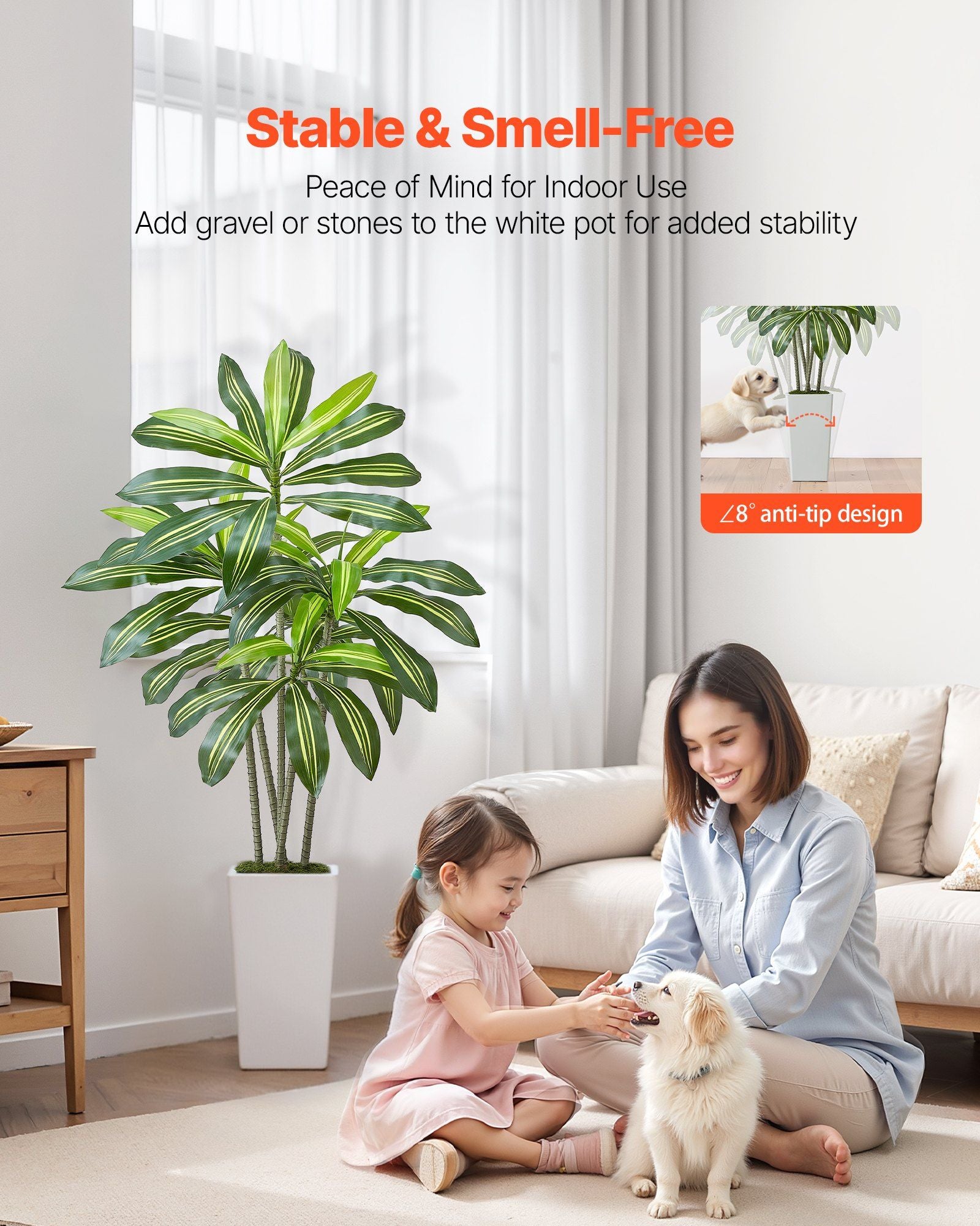 Artificial Dracaena Tree 1524 mm, Fake Palm Tropical Plants with White Tall Planter, Faux Floor Silk Plant in V952-RZRDZWLXS5FT31TZT001V0
