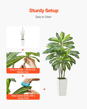 Artificial Dracaena Tree 1524 mm, Fake Palm Tropical Plants with White Tall Planter, Faux Floor Silk Plant in V952-RZRDZWLXS5FT31TZT001V0
