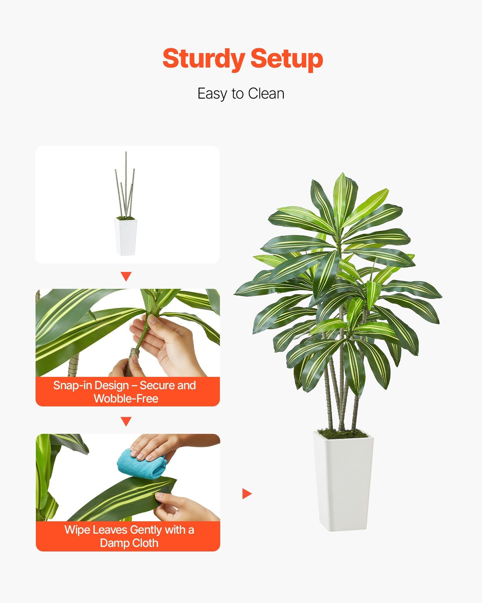 Artificial Dracaena Tree 1524 mm, Fake Palm Tropical Plants with White Tall Planter, Faux Floor Silk Plant in V952-RZRDZWLXS5FT31TZT001V0