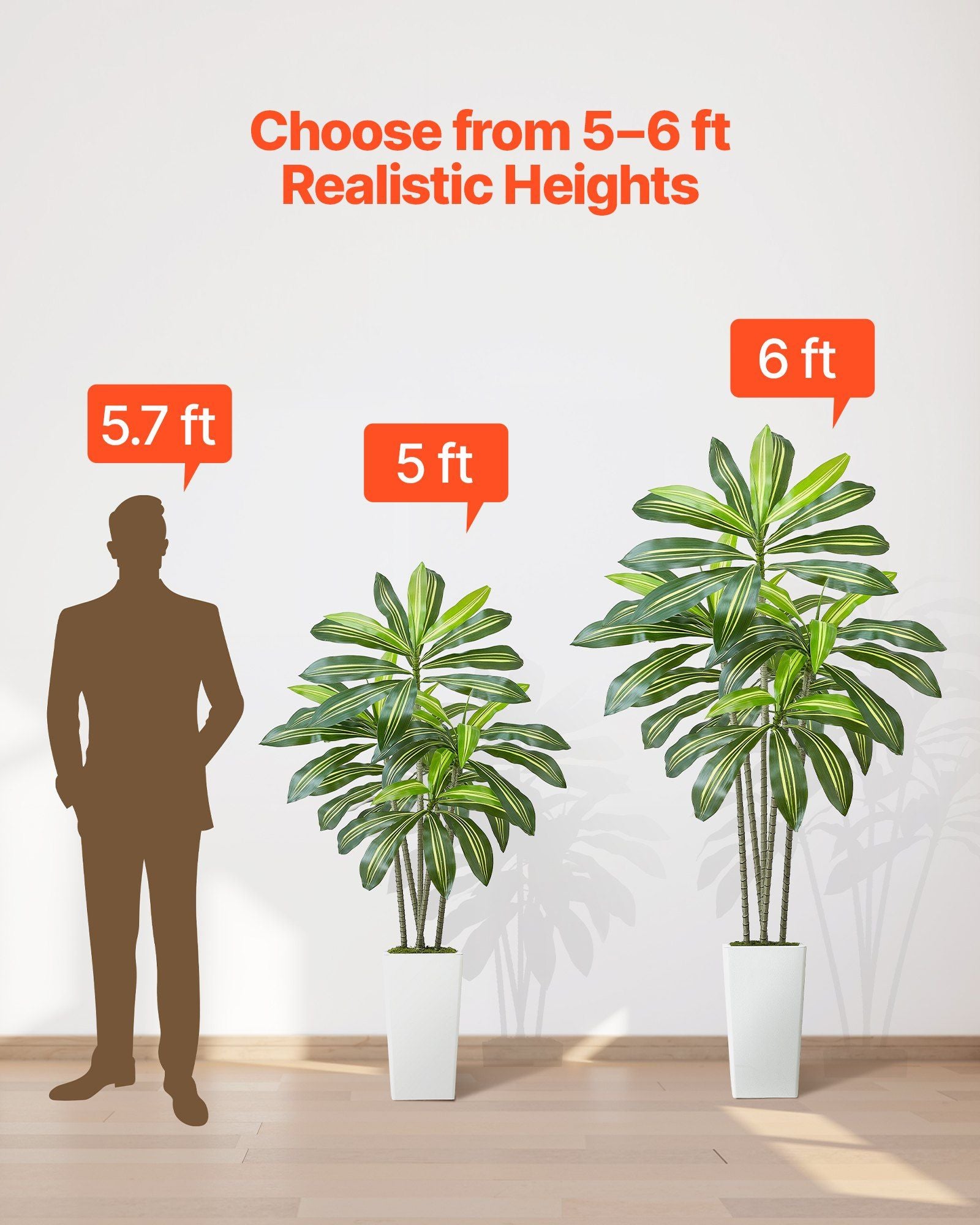 Artificial Dracaena Tree 1524 mm, Fake Palm Tropical Plants with White Tall Planter, Faux Floor Silk Plant in V952-RZRDZWLXS5FT31TZT001V0