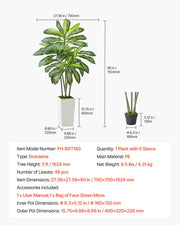 Artificial Dracaena Tree 1524 mm, Fake Palm Tropical Plants with White Tall Planter, Faux Floor Silk Plant in V952-RZRDZWLXS5FT31TZT001V0