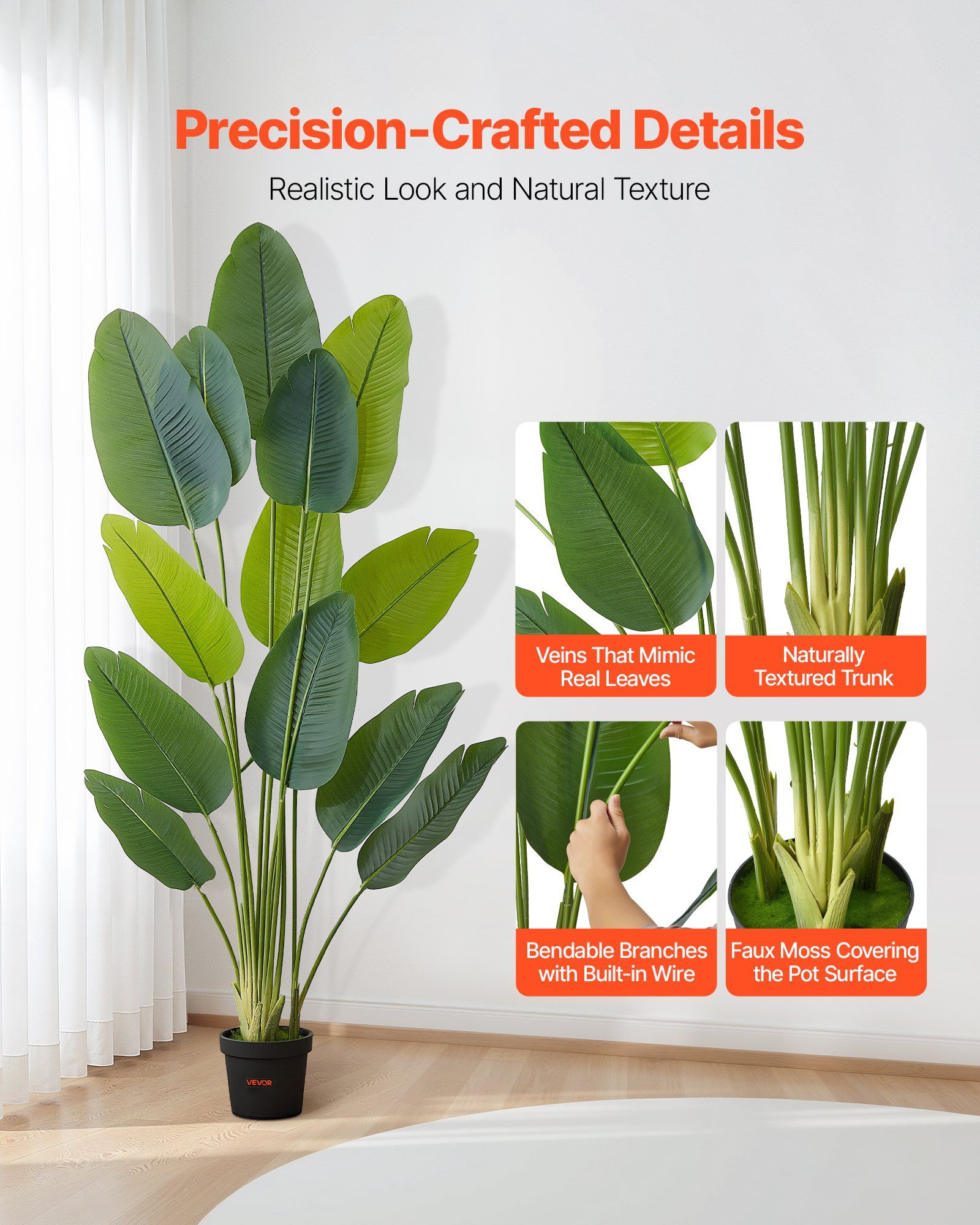 Artificial Bird of Paradise 1829 mm Tall, Fake Tropical Plants with with 13 Trunks & White Pot, Faux Floor V952-RZRDZWTTNZL6CG3Q9001V0
