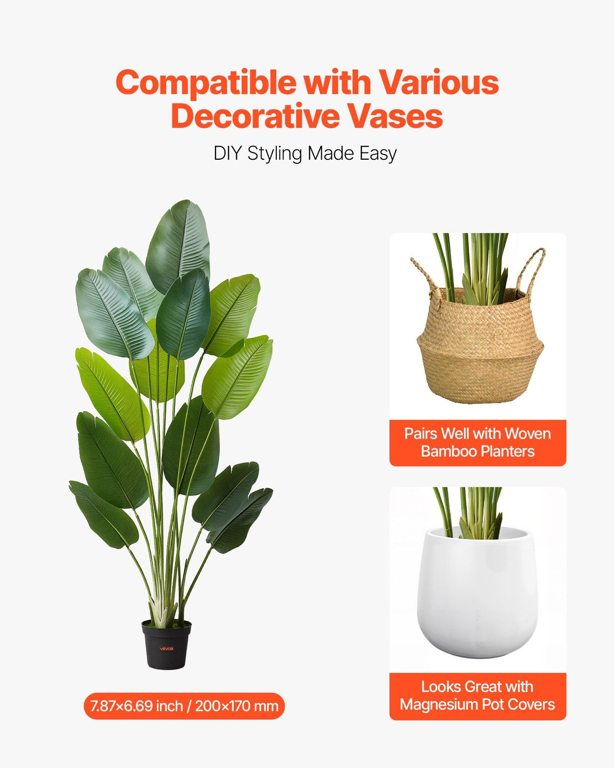 Artificial Bird of Paradise 1829 mm Tall, Fake Tropical Plants with with 13 Trunks & White Pot, Faux Floor V952-RZRDZWTTNZL6CG3Q9001V0