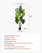 Artificial Bird of Paradise 1829 mm Tall, Fake Tropical Plants with with 13 Trunks & White Pot, Faux Floor V952-RZRDZWTTNZL6CG3Q9001V0