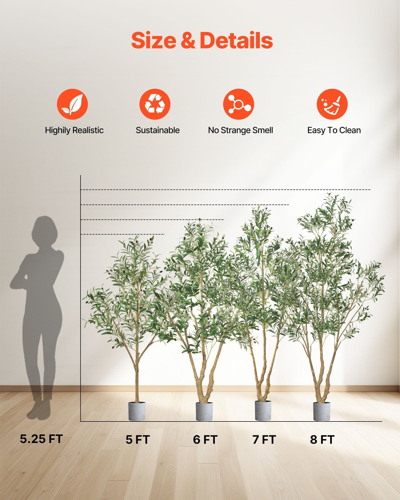 150cm Artificial Olive Tree with Black Pot, Tall Fake Tree with Natural Wood Trunk & Realistic Green Leaves V952-RZS5FTGLSSLX6A0M6001V0