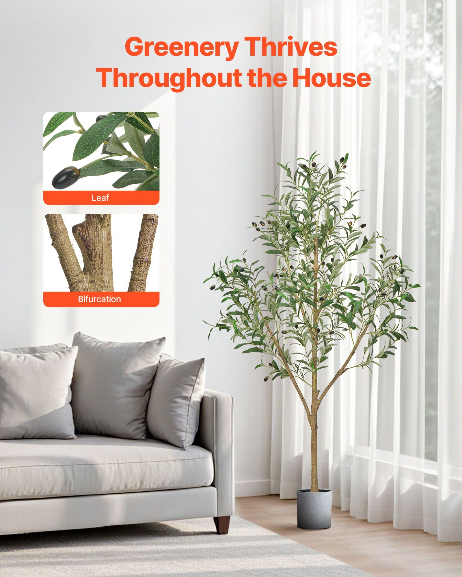 150cm Artificial Olive Tree with Black Pot, Tall Fake Tree with Natural Wood Trunk & Realistic Green Leaves V952-RZS5FTGLSSLX6A0M6001V0