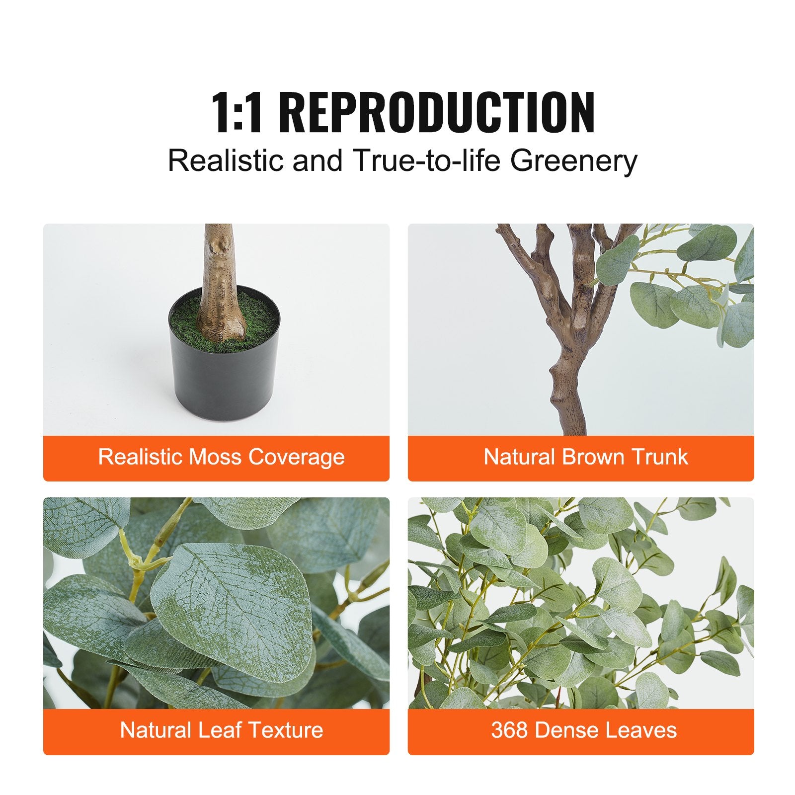 Artificial Eucalyptus Tree, 15.2cm Tall Faux Plant, Secure PE Material & Anti-Tip Tilt Protection V952-RZS6FTAS00006C43AV0