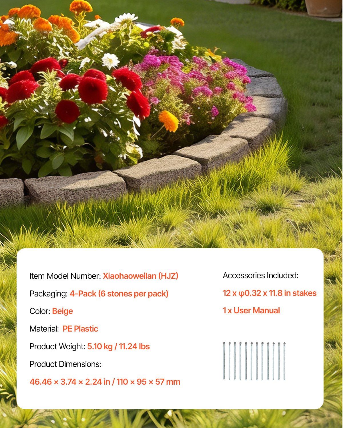 Fake Stone Landscape Edging 1180 x 95 x 57 mm Lawn Edging Fade-Resistant Beige V952-RZSPZXCCMH00QCRMMV0