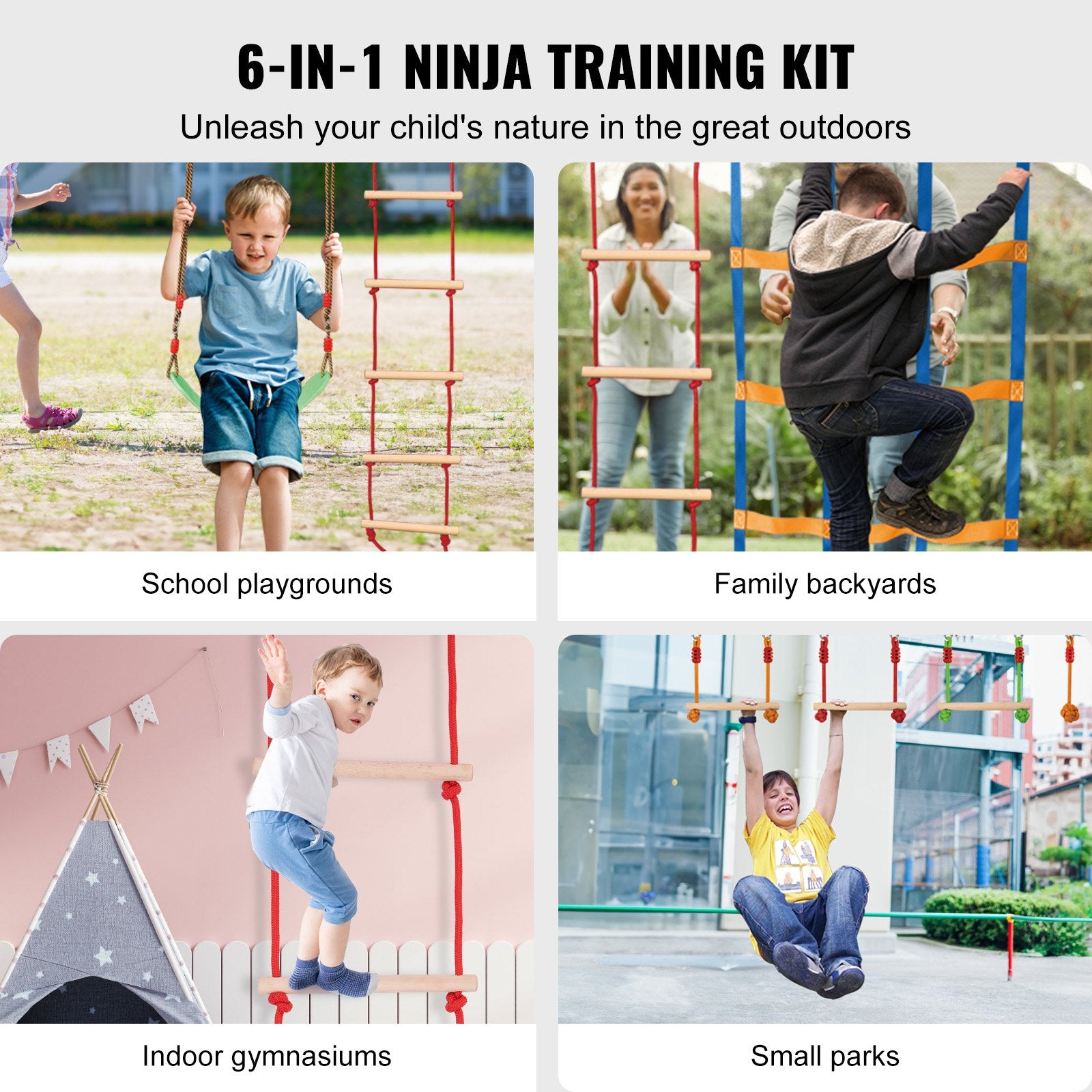 Ninja Warrior Obstacle Course for Kids, 15.24 m Weatherproof Slacklines, 500lbs Weight Capacity Monkey Line, V952-RZX502YC9J003NWUAV0