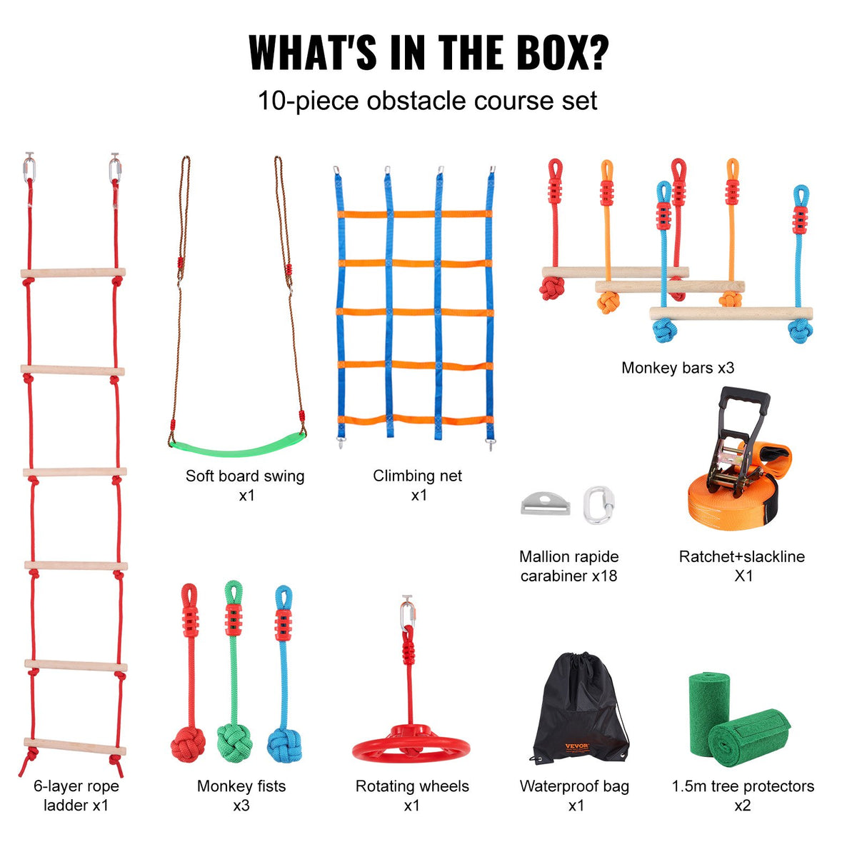 Ninja Warrior Obstacle Course for Kids, 15.24 m Weatherproof Slacklines, 500lbs Weight Capacity Monkey Line, V952-RZX502YC9J003NWUAV0