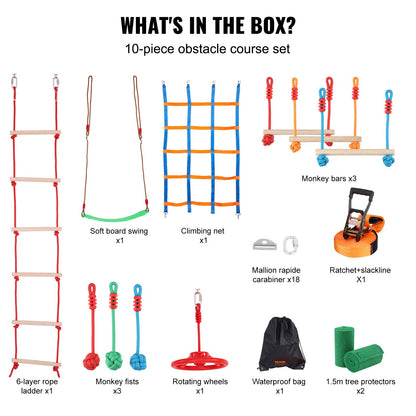 Ninja Warrior Obstacle Course for Kids, 15.24 m Weatherproof Slacklines, 500lbs Weight Capacity Monkey Line, V952-RZX502YC9J003NWUAV0