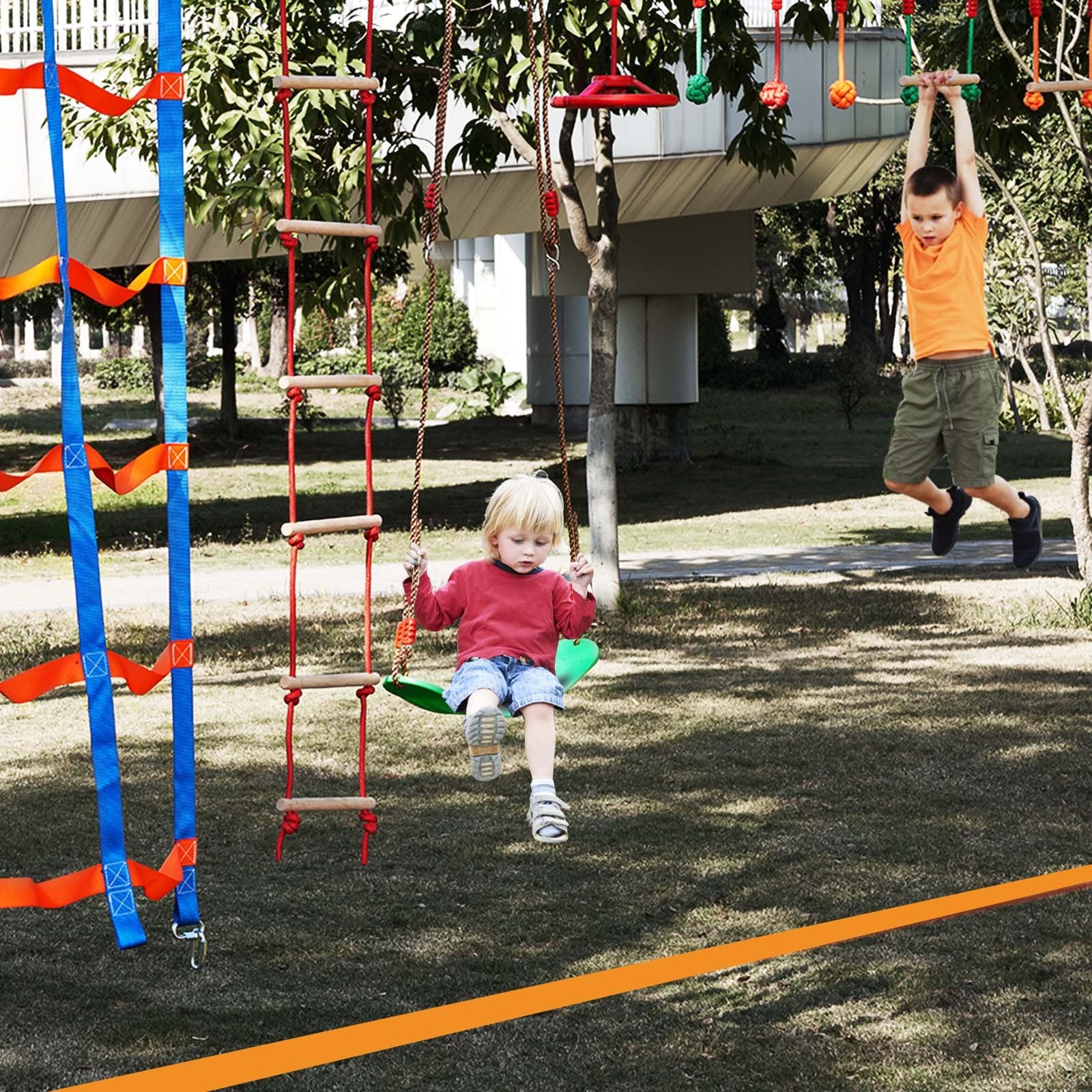 Ninja Warrior Obstacle Course for Kids, 15.24 m Weatherproof Slacklines, 500lbs Weight Capacity Monkey Line, V952-RZX502YC9J003NWUAV0