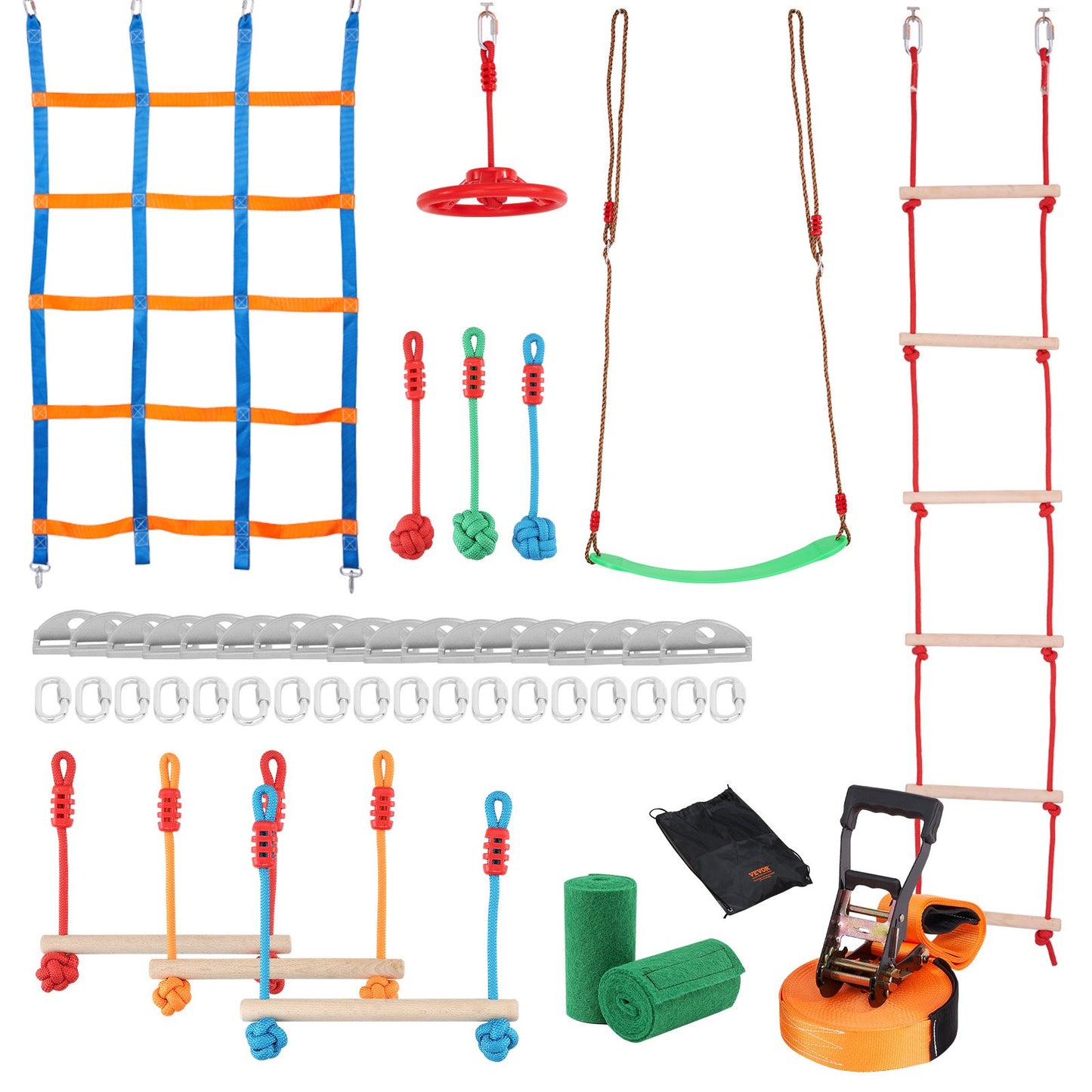 Ninja Warrior Obstacle Course for Kids, 15.24 m Weatherproof Slacklines, 500lbs Weight Capacity Monkey Line, V952-RZX502YC9J003NWUAV0