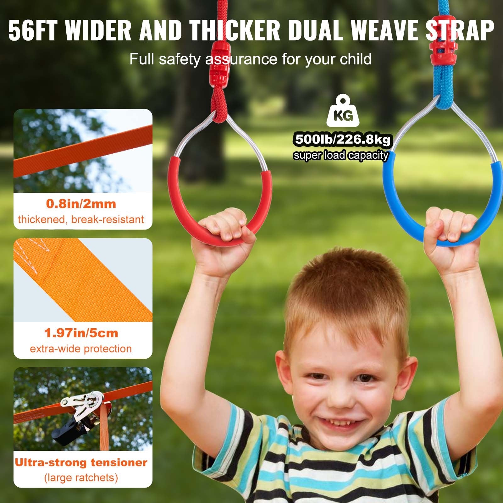 Ninja Warrior Obstacle Course for Kids, 2 x 17m Weatherproof Slacklines, 227kg Weight Capacity Monkey Line, V952-RZX562YC11J0F2X1FV0