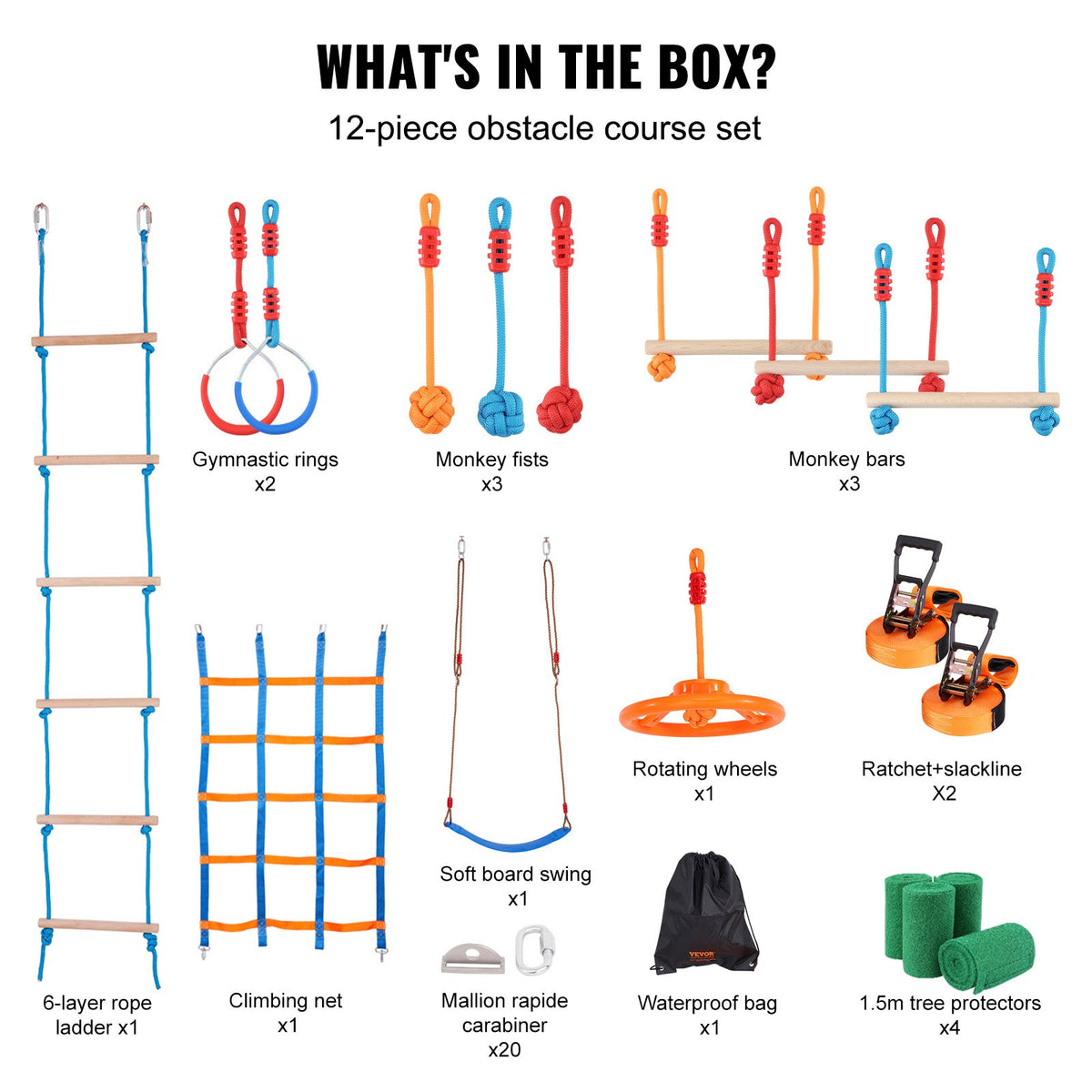 Ninja Warrior Obstacle Course for Kids, 2 x 17m Weatherproof Slacklines, 227kg Weight Capacity Monkey Line, V952-RZX562YC11J0F2X1FV0