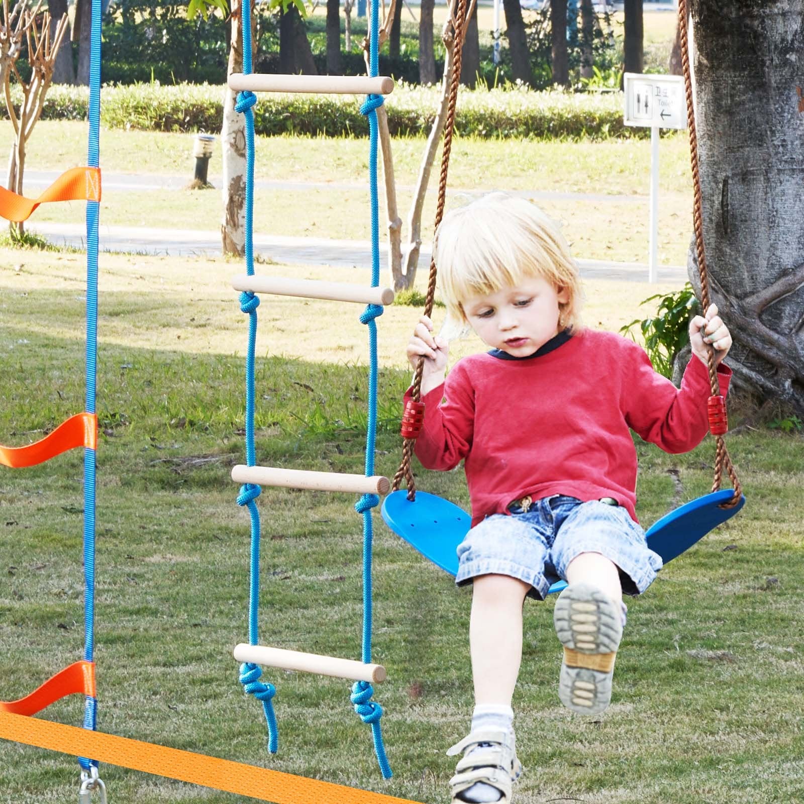 Ninja Warrior Obstacle Course for Kids, 2 x 17m Weatherproof Slacklines, 227kg Weight Capacity Monkey Line, V952-RZX562YC11J0F2X1FV0