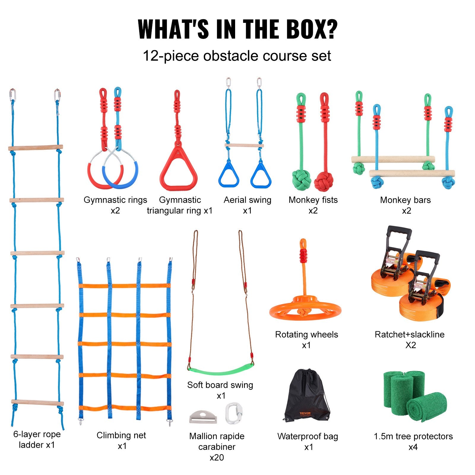 Ninja Warrior Obstacle Course for Kids, 2 x 19.8m Weatherproof Slacklines, 500lbs Weight Capacity Monkey V952-RZX652YC12J04XE08V0