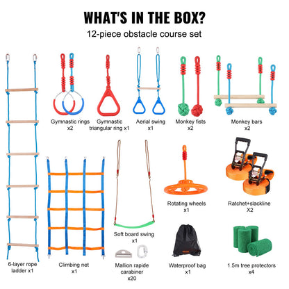 Ninja Warrior Obstacle Course for Kids, 2 x 19.8m Weatherproof Slacklines, 500lbs Weight Capacity Monkey V952-RZX652YC12J04XE08V0
