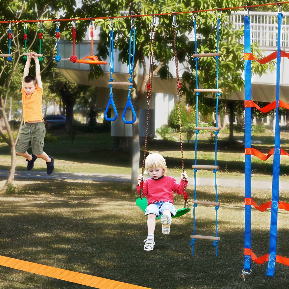 Ninja Warrior Obstacle Course for Kids, 2 x 19.8m Weatherproof Slacklines, 500lbs Weight Capacity Monkey V952-RZX652YC12J04XE08V0