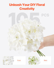 Artificial Flowers, 105 pcs Real Looking White Silk Fake Hydrangea Bulk, White Faux Bridal Shower with Stems V952-RZXQBS105PCSKMGDN001V0