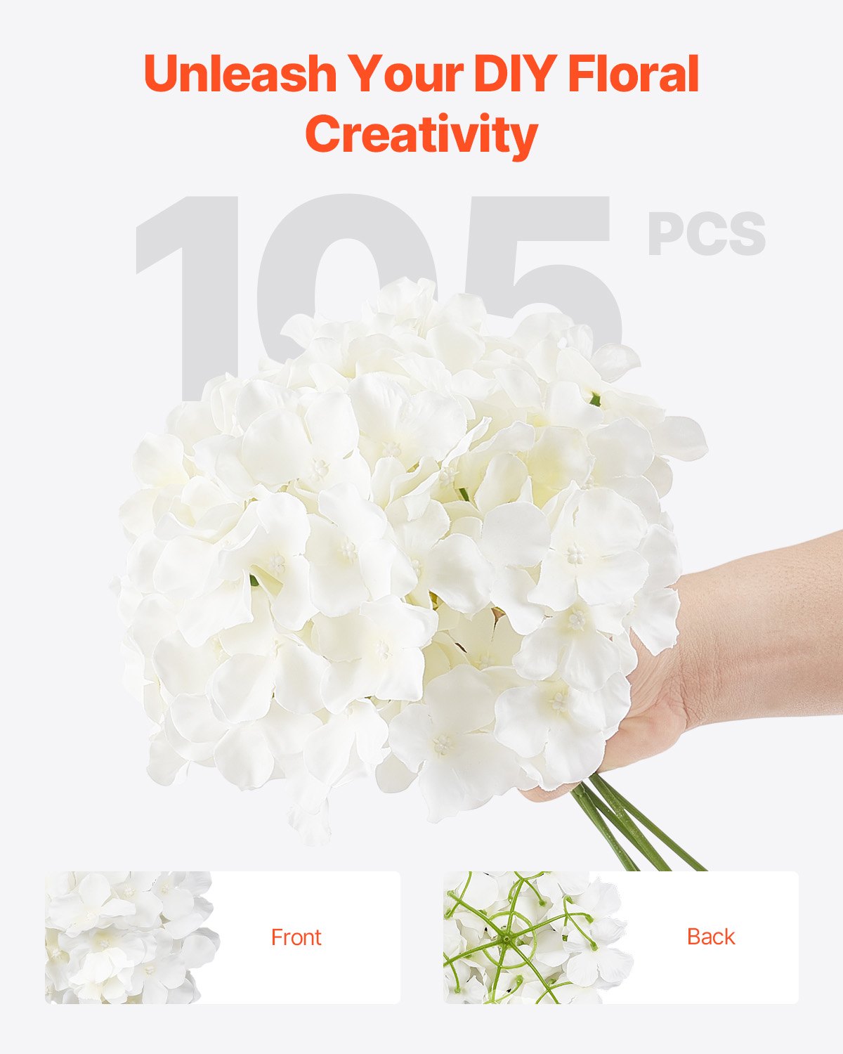 Artificial Flowers, 105 pcs Real Looking White Silk Fake Hydrangea Bulk, White Faux Bridal Shower with Stems V952-RZXQBS105PCSKMGDN001V0