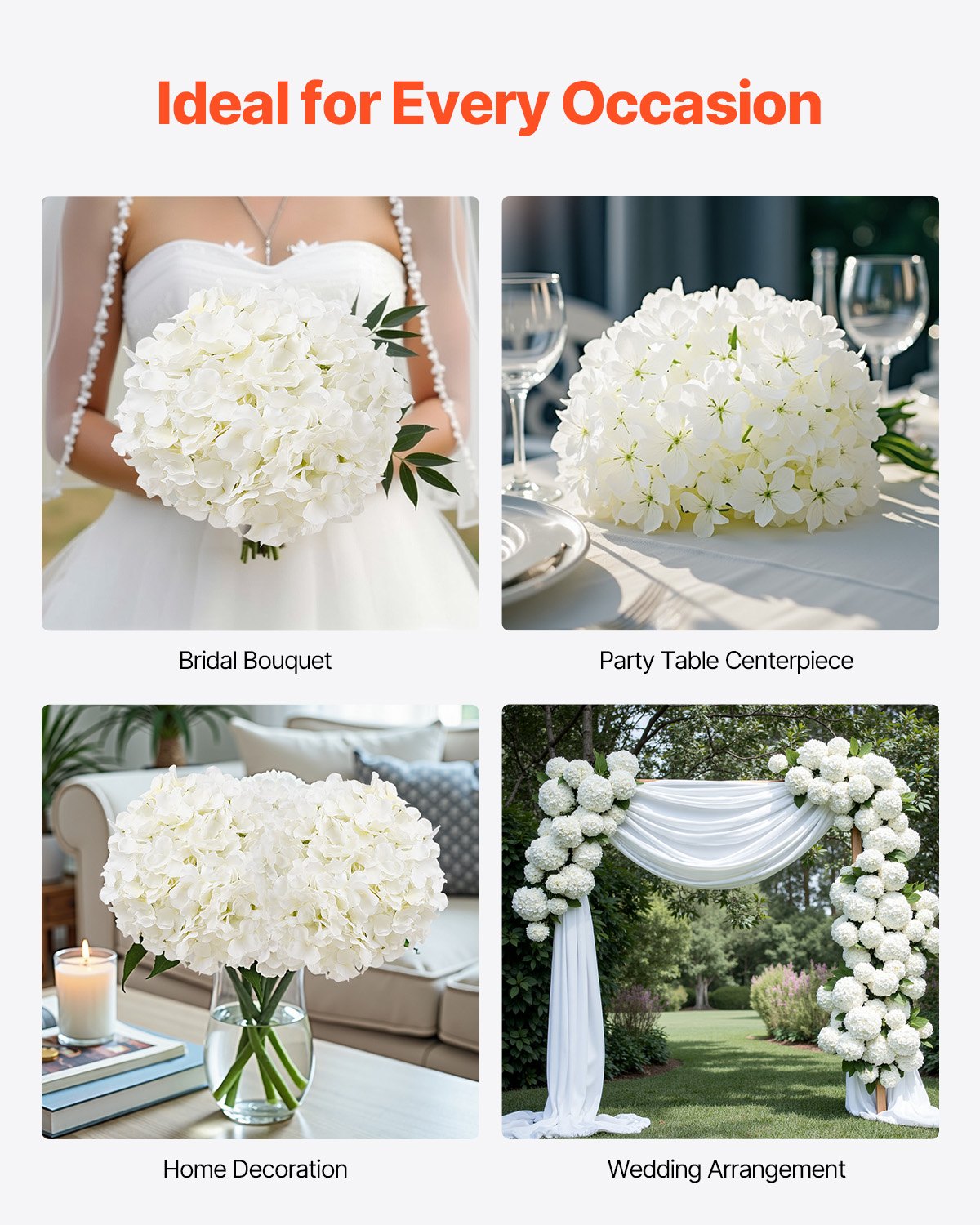 Artificial Flowers, 105 pcs Real Looking White Silk Fake Hydrangea Bulk, White Faux Bridal Shower with Stems V952-RZXQBS105PCSKMGDN001V0