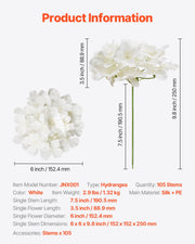 Artificial Flowers, 105 pcs Real Looking White Silk Fake Hydrangea Bulk, White Faux Bridal Shower with Stems V952-RZXQBS105PCSKMGDN001V0