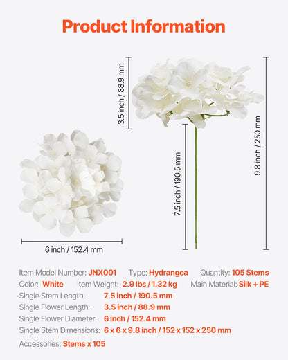Artificial Flowers, 105 pcs Real Looking White Silk Fake Hydrangea Bulk, White Faux Bridal Shower with Stems V952-RZXQBS105PCSKMGDN001V0