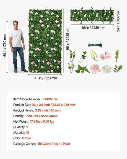 Artificial Luxury Flower Wall Backdrop, 2 PCS, Each Panel 61 x 243.8 cm, Gorgeous 3D Silk Floral Backdrop Pet V952-RZZWQPJSPJS3F1M0A001V0