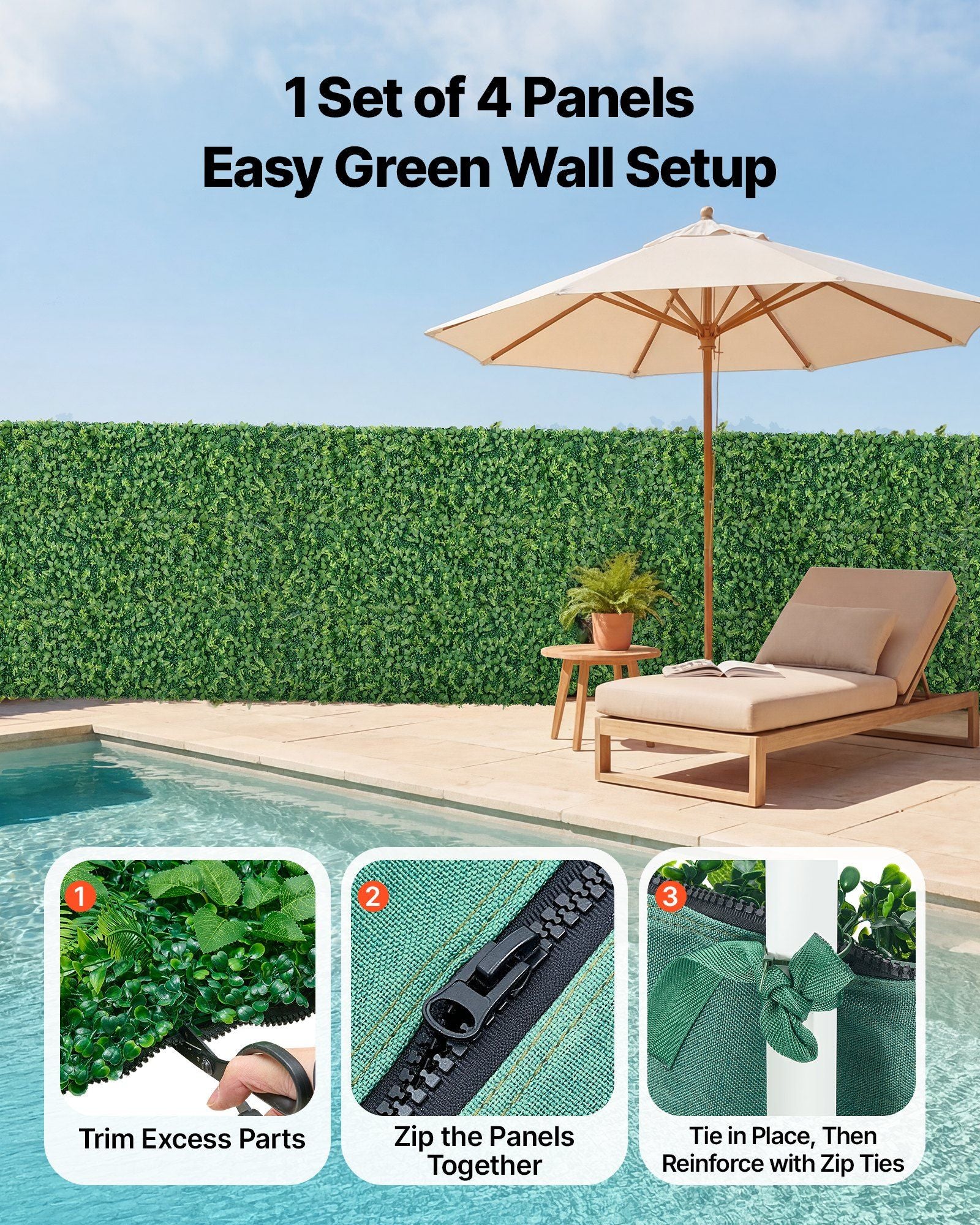 Artificial Plant Wall, 4 PCS 61 x 243.8 cm Artificial Boxwood Panels, Sun Protection Greenery Backdrop V952-RZZWQPJSPJS3I04L4001V0