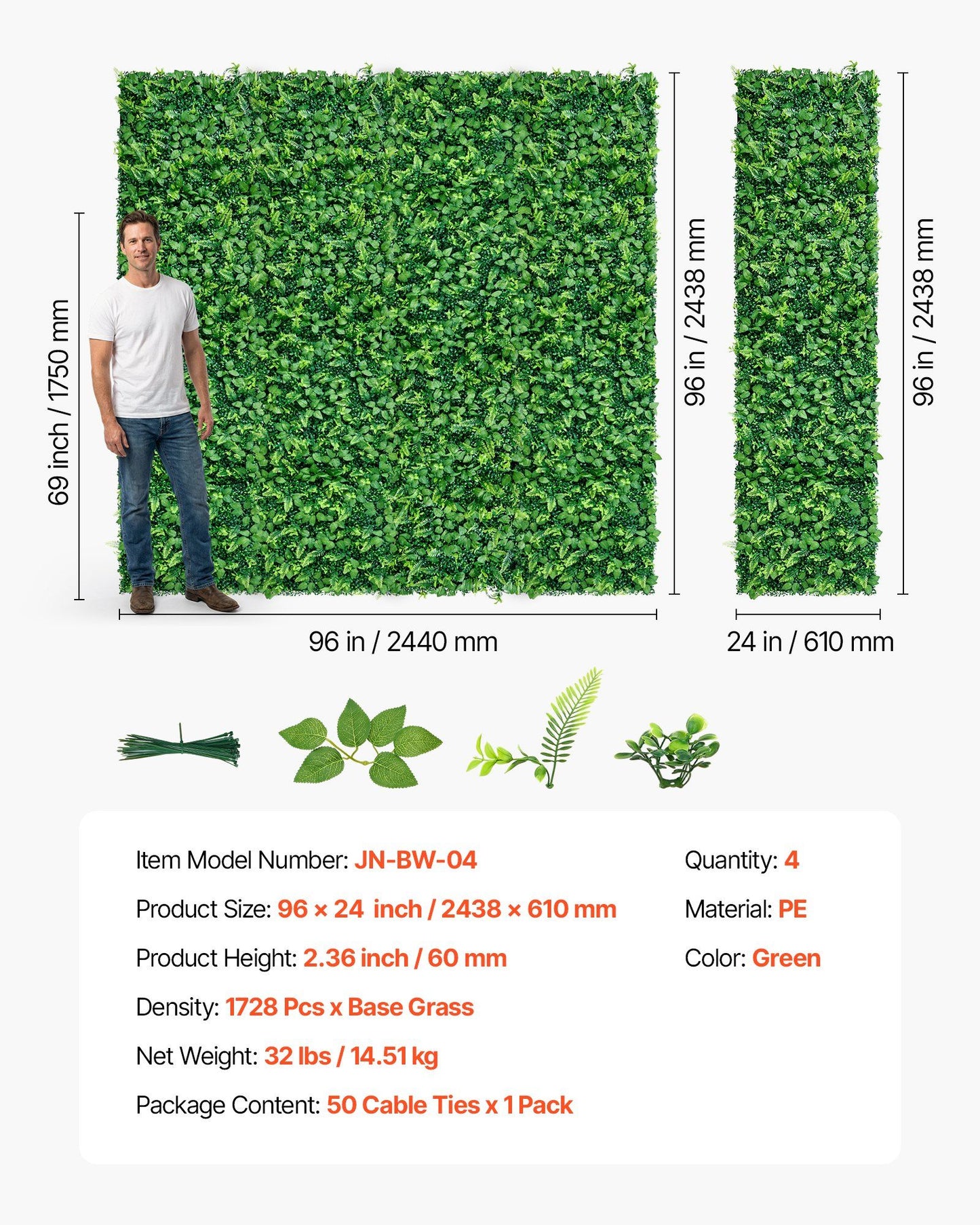 Artificial Plant Wall, 4 PCS 61 x 243.8 cm Artificial Boxwood Panels, Sun Protection Greenery Backdrop V952-RZZWQPJSPJS3I04L4001V0