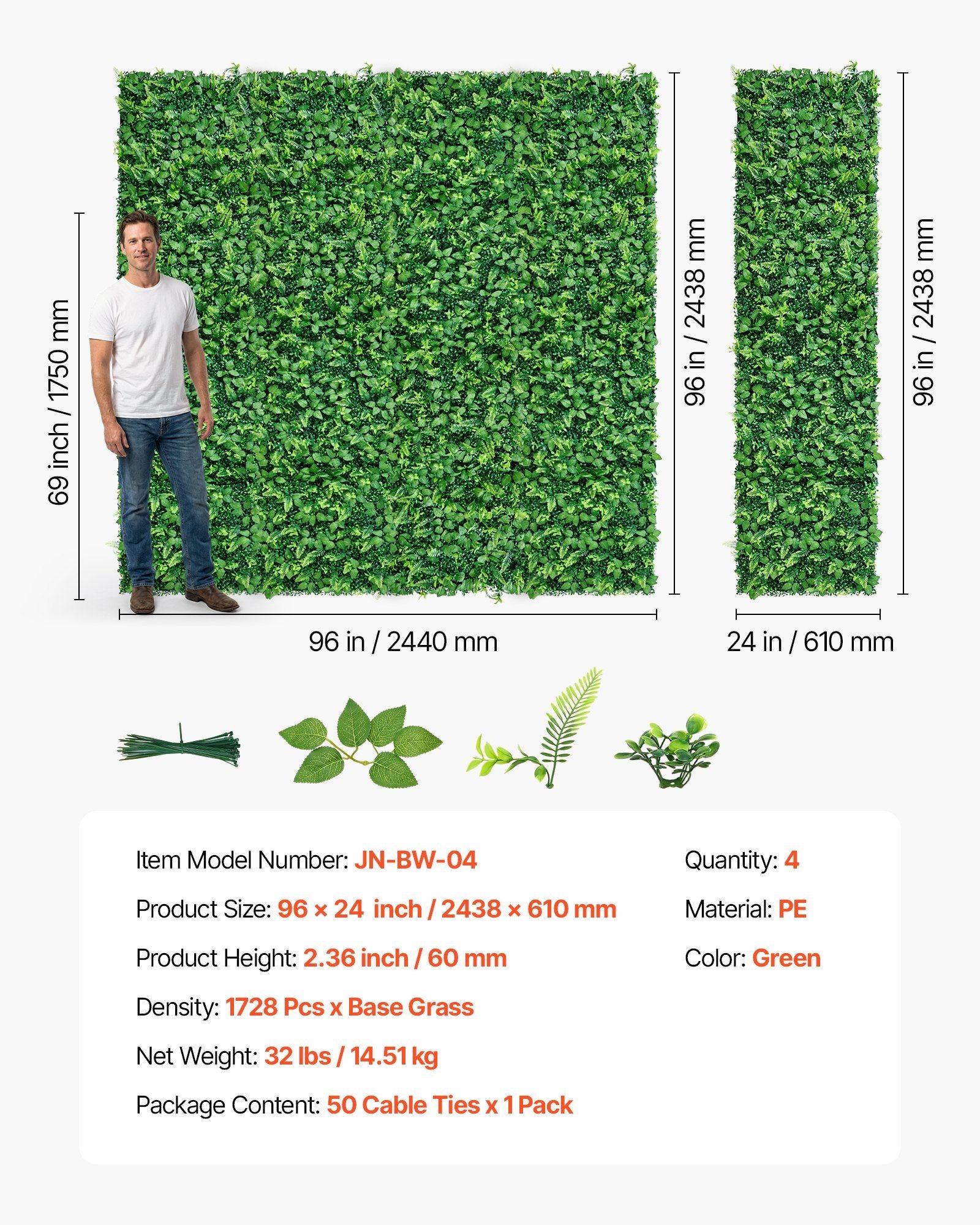 Artificial Plant Wall, 4 PCS 61 x 243.8 cm Artificial Boxwood Panels, Sun Protection Greenery Backdrop V952-RZZWQPJSPJS3I04L4001V0