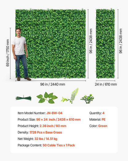 Artificial Plant Wall, 4 PCS 61 x 243.8 cm Artificial Boxwood Panels, Sun Protection Greenery Backdrop V952-RZZWQPJSPJS3I04L4001V0