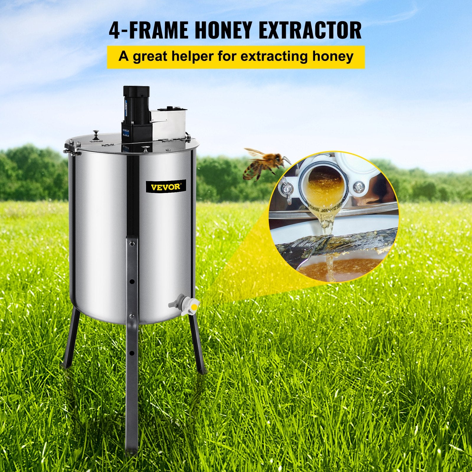4 Frame Electric Honey Extractor Beekeeping 120 W Motor 2 Clear Lids V952-S-4XXDDYMJ0000001V3