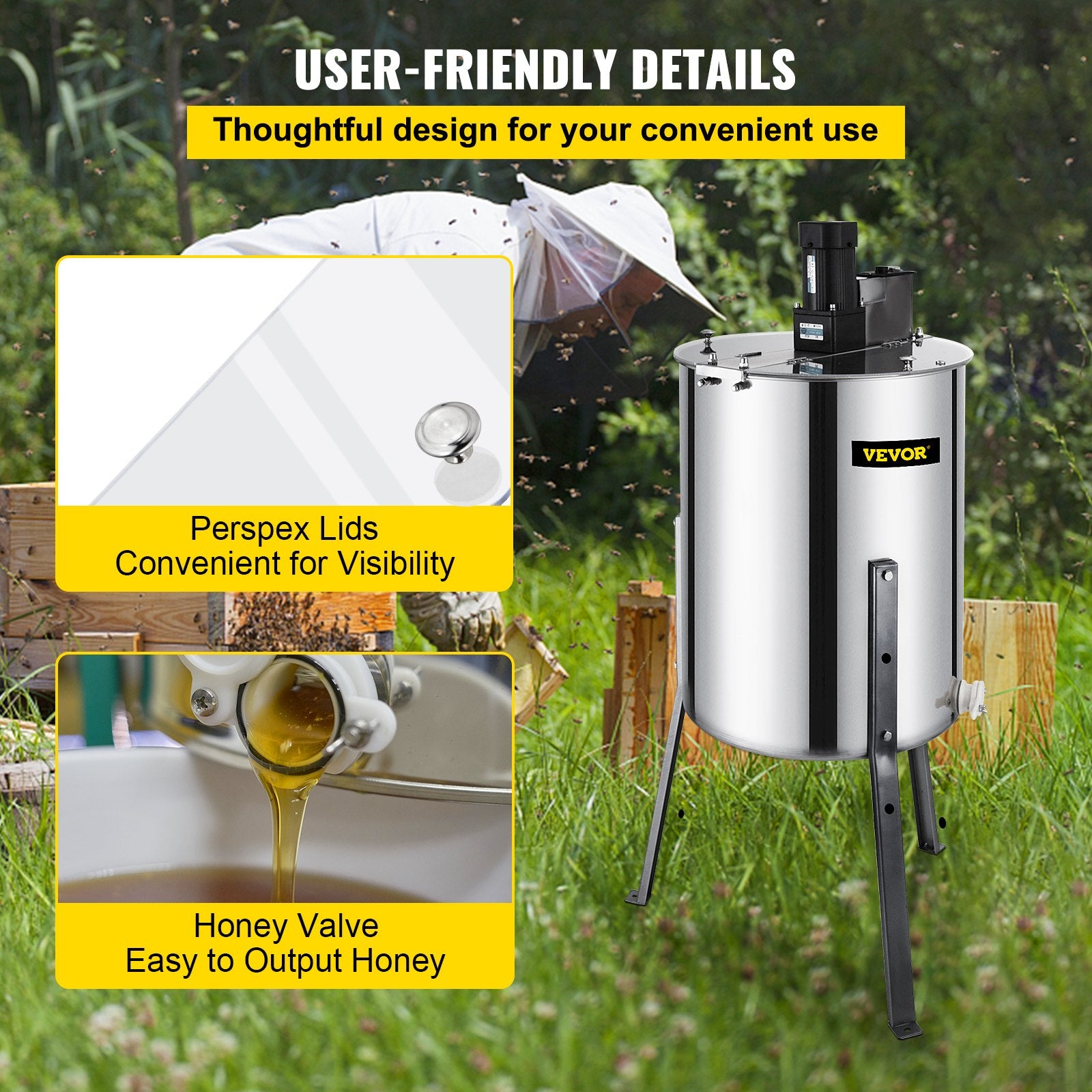 4 Frame Electric Honey Extractor Beekeeping 120 W Motor 2 Clear Lids V952-S-4XXDDYMJ0000001V3