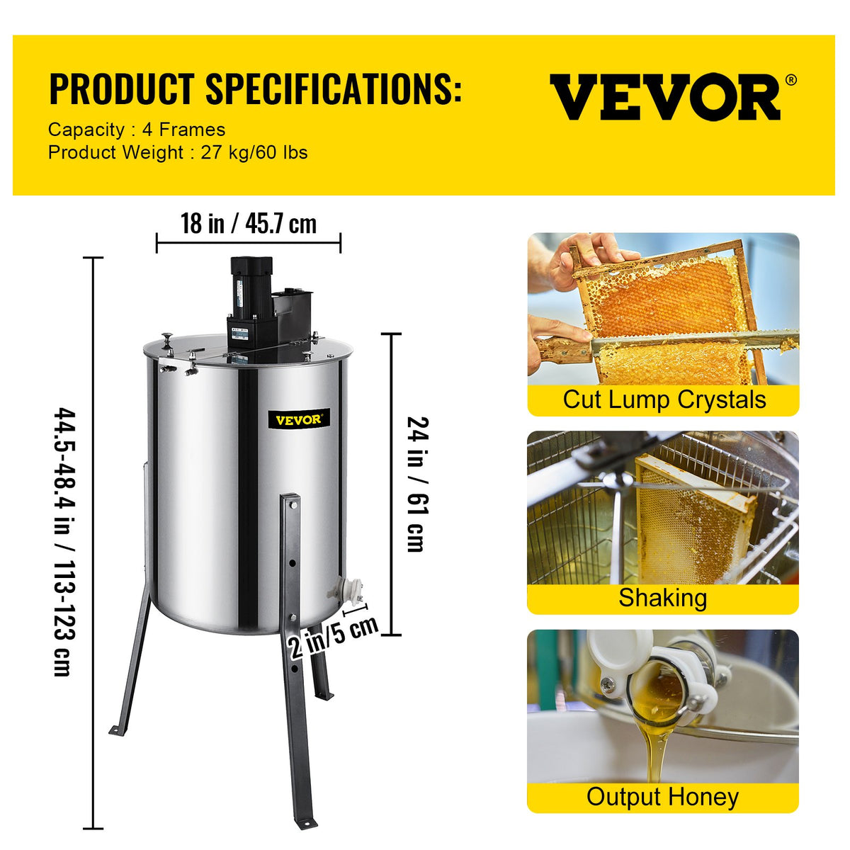 4 Frame Electric Honey Extractor Beekeeping 120 W Motor 2 Clear Lids V952-S-4XXDDYMJ0000001V3