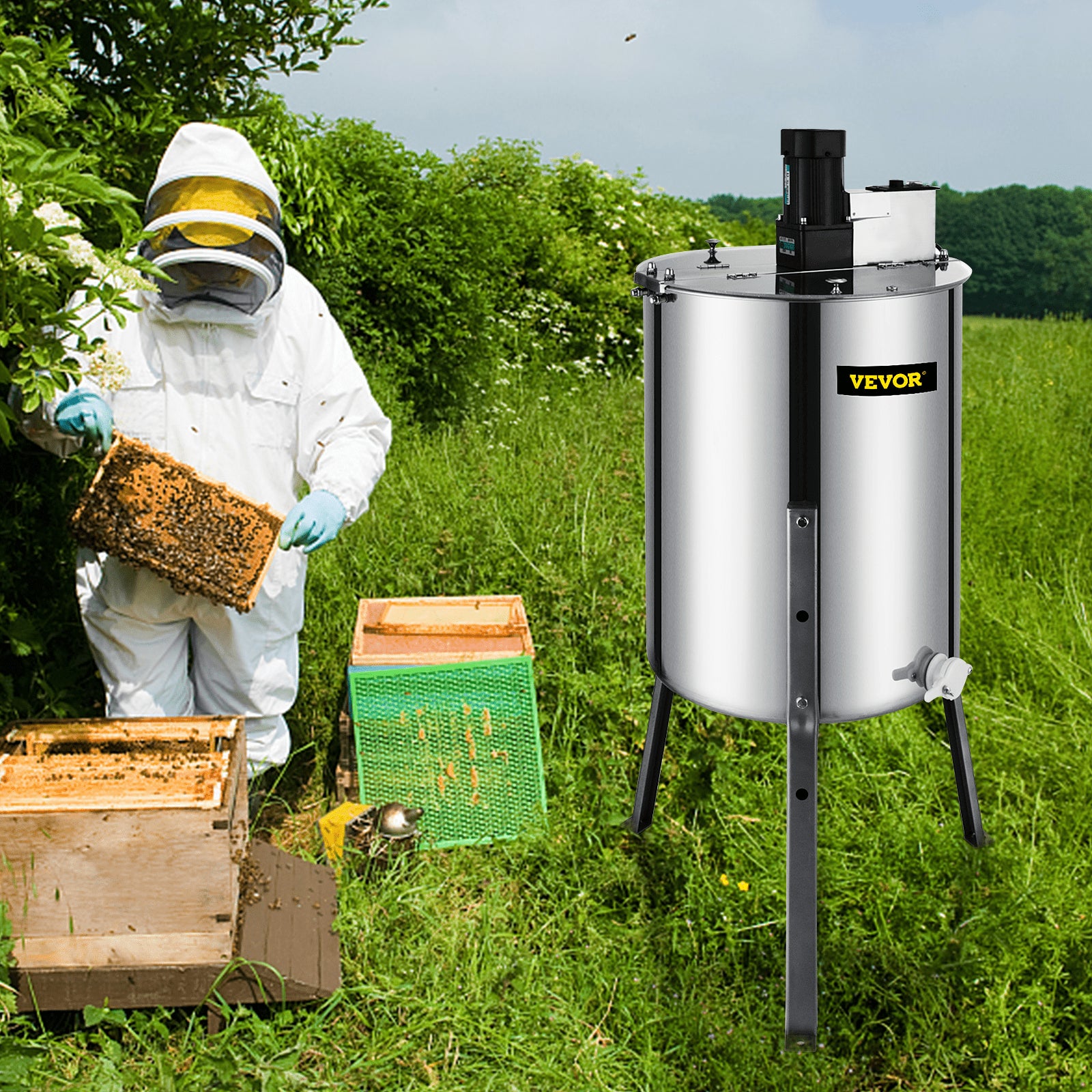 4 Frame Electric Honey Extractor Beekeeping 120 W Motor 2 Clear Lids V952-S-4XXDDYMJ0000001V3