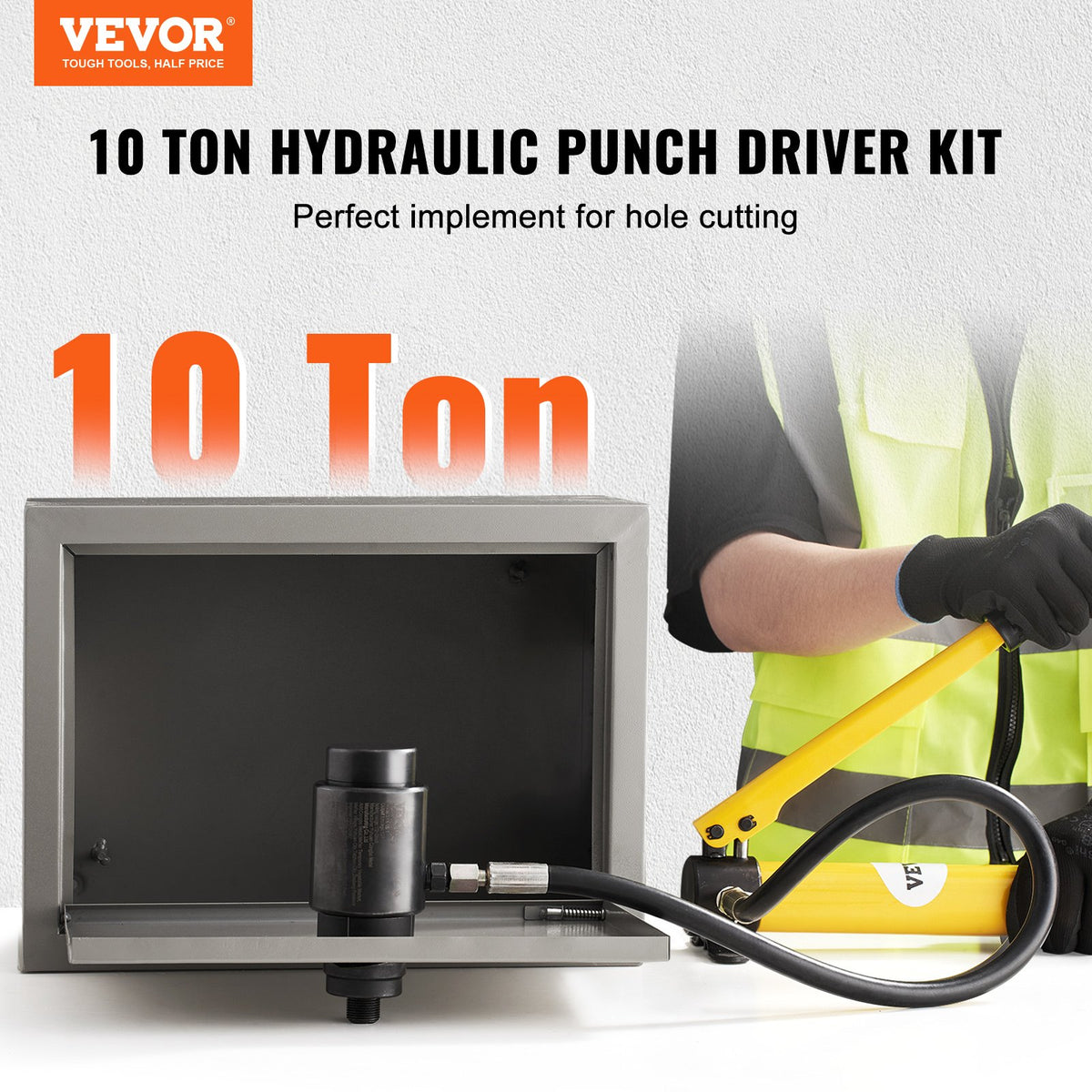 10 Ton Hydraulic Knockout Punch Kit, 1/2" to 2" Conduit Hole Cutter Set, KO Tool Kits with Puncher 6 Piece, V952-S10T240CR16MM3UYFV0