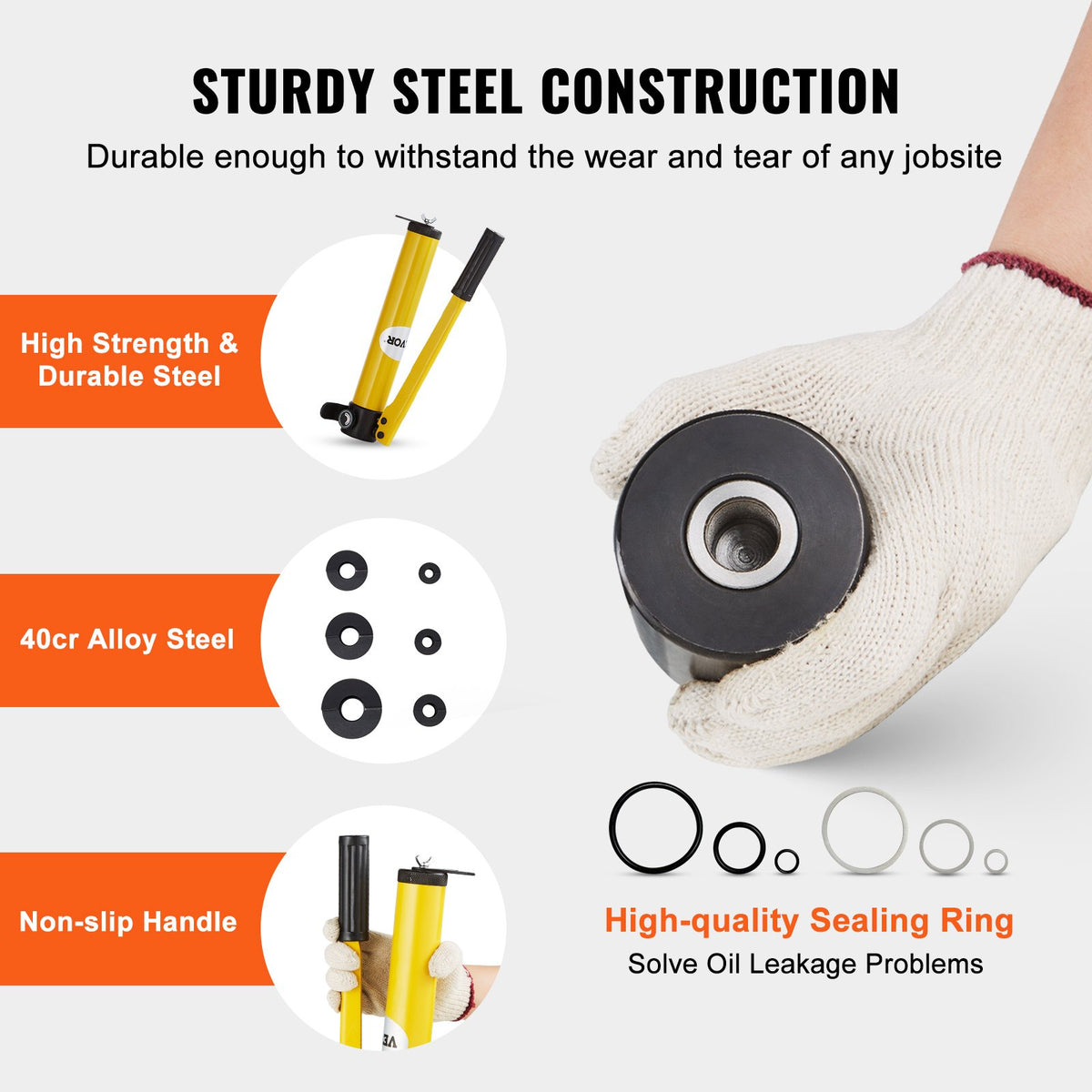 10 Ton Hydraulic Knockout Punch Kit, 1/2" to 2" Conduit Hole Cutter Set, KO Tool Kits with Puncher 6 Piece, V952-S10T240CR16MM3UYFV0